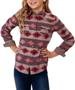 Roper Girls' Aztec Snap Shirt