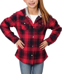 Roper Girls' Thermal Lined Flannel Snap Jacket -Fashion Shop 0329801191695 red and black
