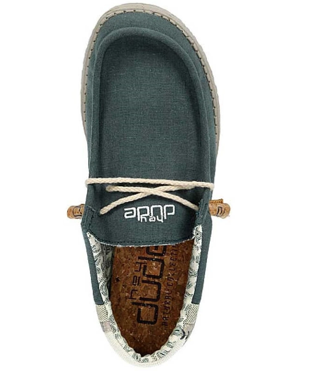 Hey Dude Men's Natural Teal Wally Linen Shoe 2 Hey Dude Men's Natural Teal Wally Linen Shoe - Image 2
