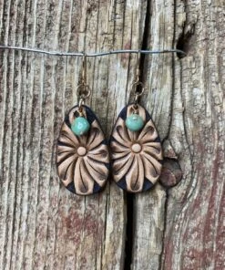 J. Forks Designs Leather Daisy Teardrop Earrings
