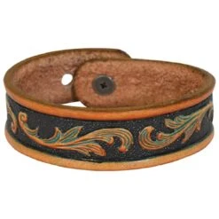 Trenditions Women's Yellow And Turquoise Tooled Leather Bracelet