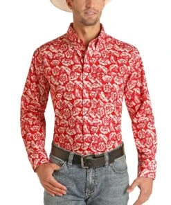 Panhandle Men's Poplin Print Button Down Shirt