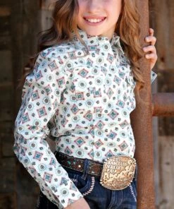 Cruel Girl Girls' Geo Print Snap Shirt