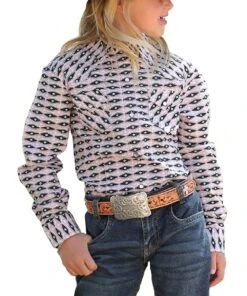 Cruel Girl Girls' Geo Print Snap Shirt