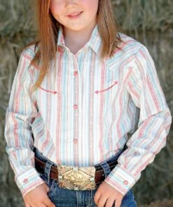 Cinch Girls' Striped Snap Shirt