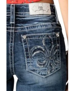 Miss Me Women's Fleur De Lis Jean -Fashion Shop M3907B pocket