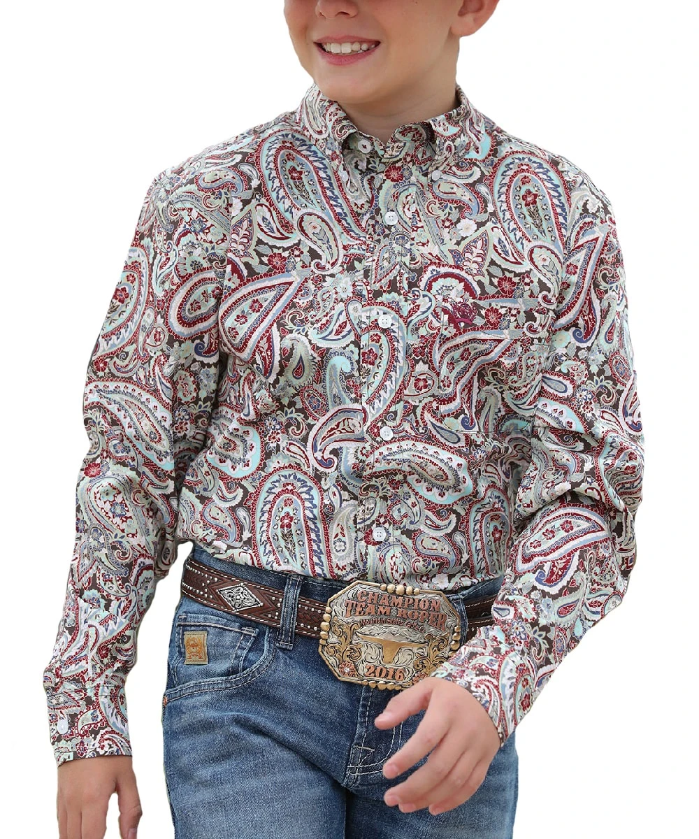 Cinch Boys' Paisley Print Button Down Shirt 1 Cinch Boys' Paisley Print Button Down Shirt