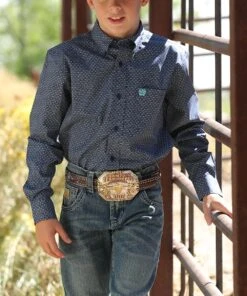 Cinch Boys' Geo Print Button Down Shirt