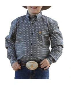 Cinch Boys' Navy Geo Print Button Down Shirt