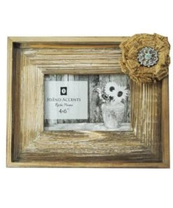 HiEnd Accents Wooden Burlap Bow Picture Frame