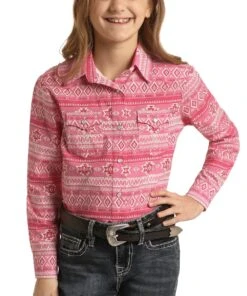 Panhandle Girls' Southwestern Print Snap Shirt