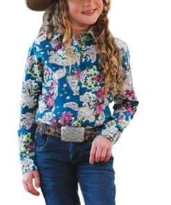 Cruel Girl Girls' Teal Paisley Print Snap Shirt