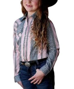 Cruel Girl Girls' Pink Striped Western Snap Shirt
