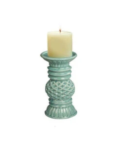 Manual Woodworkers Ceramic Diamond Turquoise Candlestick