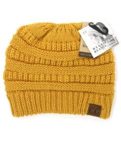 Ccbeanie Women's Solid Classic Messy Bun Beanie Tail -Fashion Shop products MB20AMUSTARD