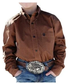 Cinch Boys' Copper & Black Geo Print Button Down Shirt