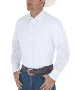 Wrangler Men's Broadcloth White Western Snap Shirt