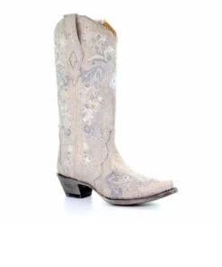 Corral Women's White Floral Embroidered Crystal Ivory Boot