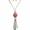 Silver Strike Women's Antique Silver And Coral Stone Necklace Set