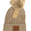 Ccbeanie Double Braided Knit Faux Fur Pom Beanie
