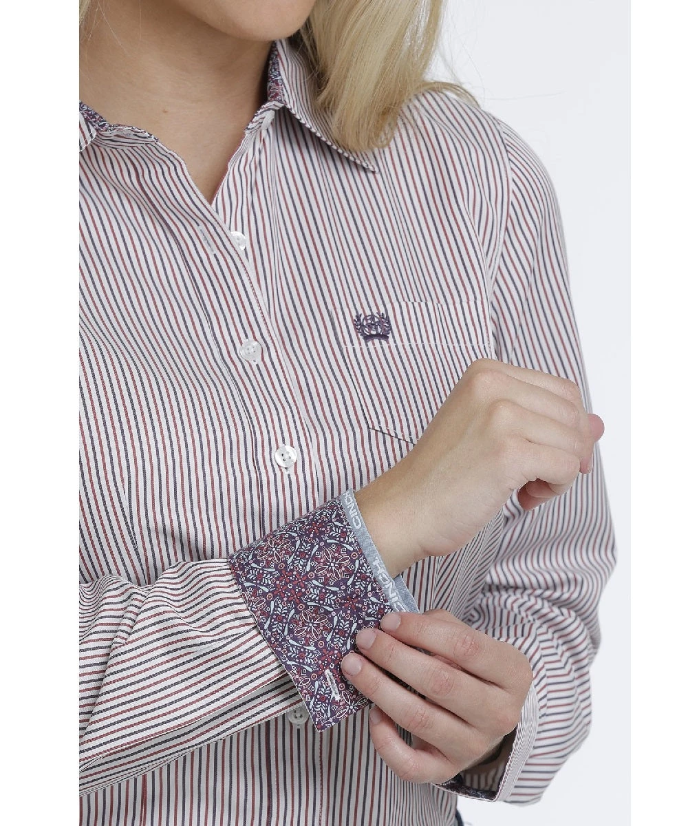 Cinch Women's Tencel Red And Purple Stripe Button Down Shirt 3 Cinch Women's Tencel Red And Purple Stripe Button Down Shirt - Image 3