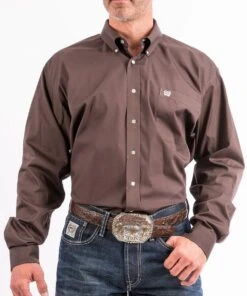 Cinch Men's Solid Brown Button Down Western Shirt