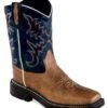 Old West Youth Brown And Blue Leather Boot
